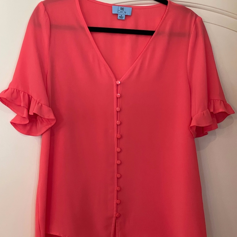 LIKE NEW CeCe Chiffon Coral Top